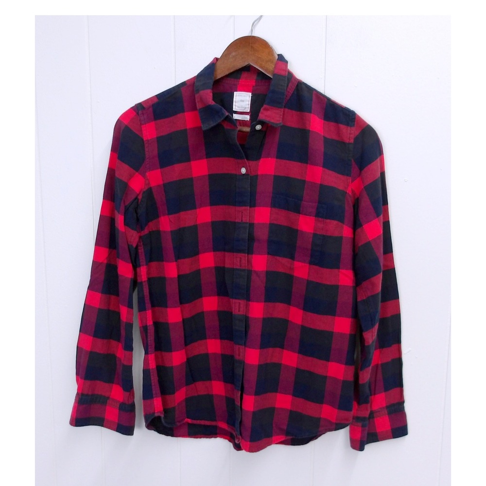 Gap The Fitted Boyfriend Red Black Plaid Flannel Shirt Womens Small /#1054